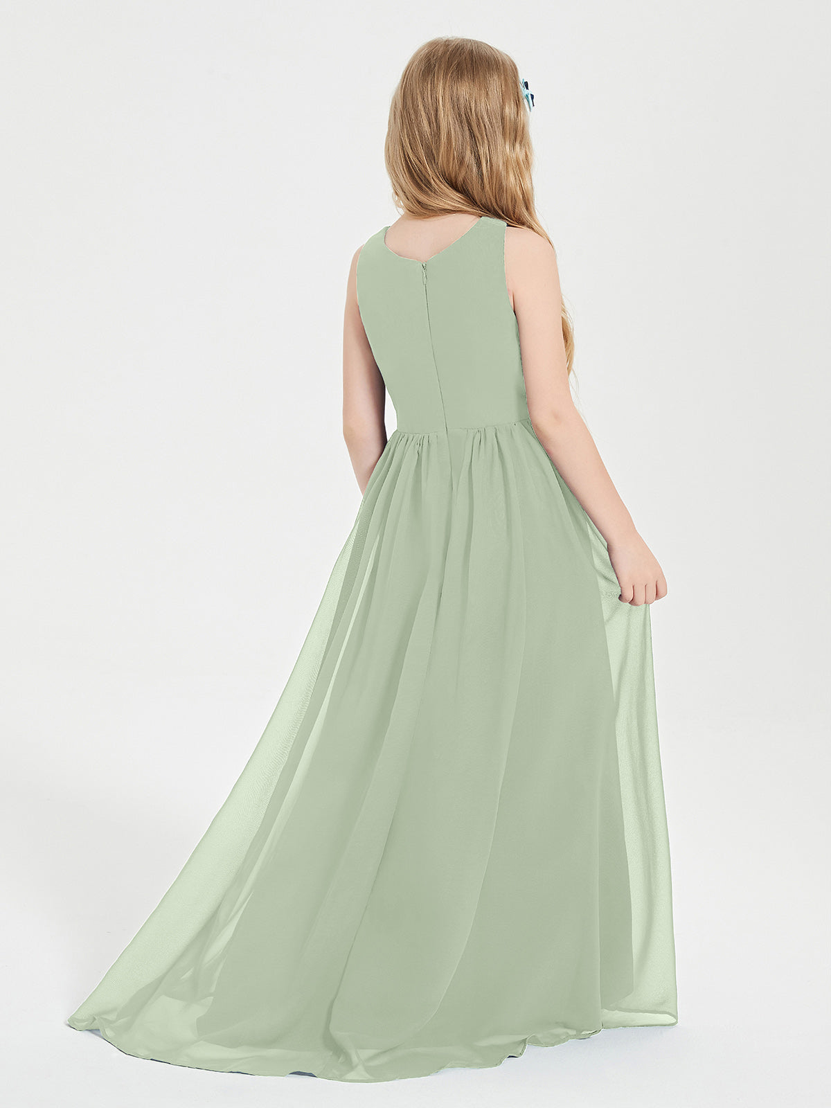 Asymmetrical Junior Bridesmaid Dresses with Scoop Neckline Dusty Sage